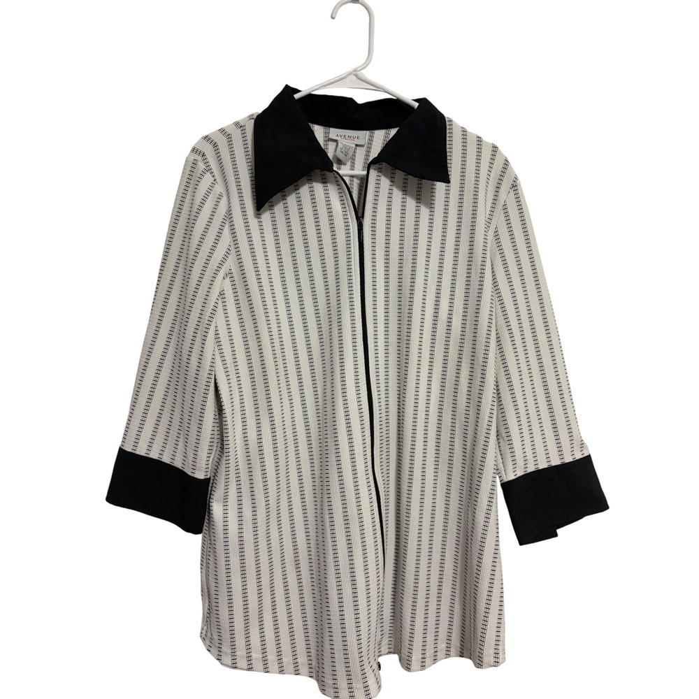 Avenue Top Zip Front Officecore Y2K‎ White Black Striped Textured Stretch 14/16